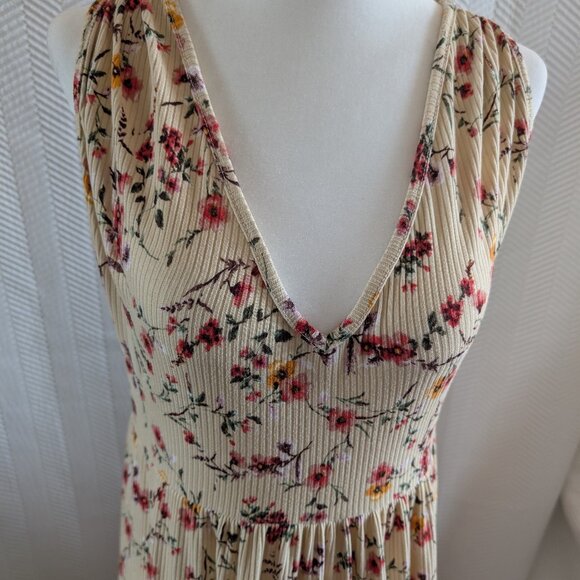 Jessica Simpson Floral Ribbed Maxi Dress V-Neck Sleeveless Medium Cottagecore - Picture 5 of 12